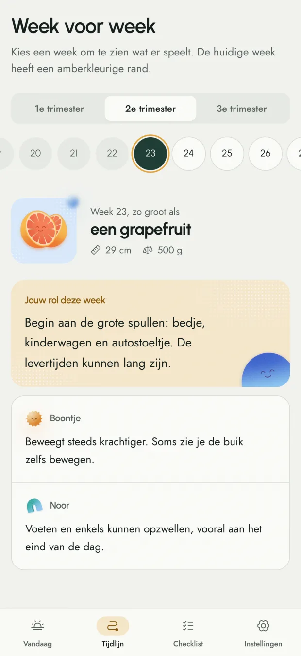 De tijdlijn met alle weken