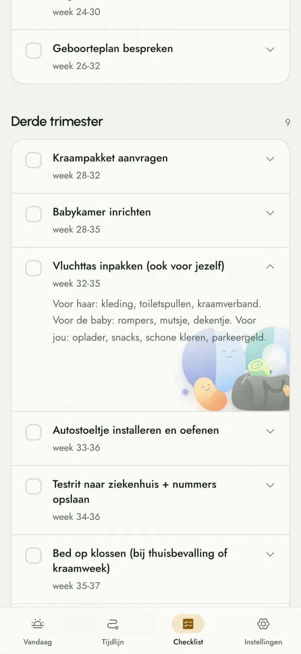 De checklist met een opengeklapte taak